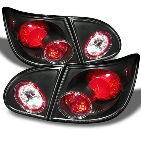 - Fits 03-08 Toyota Corolla Black 4Pcs Tail Brake Lights Lamps Pair W/Trunk Piece