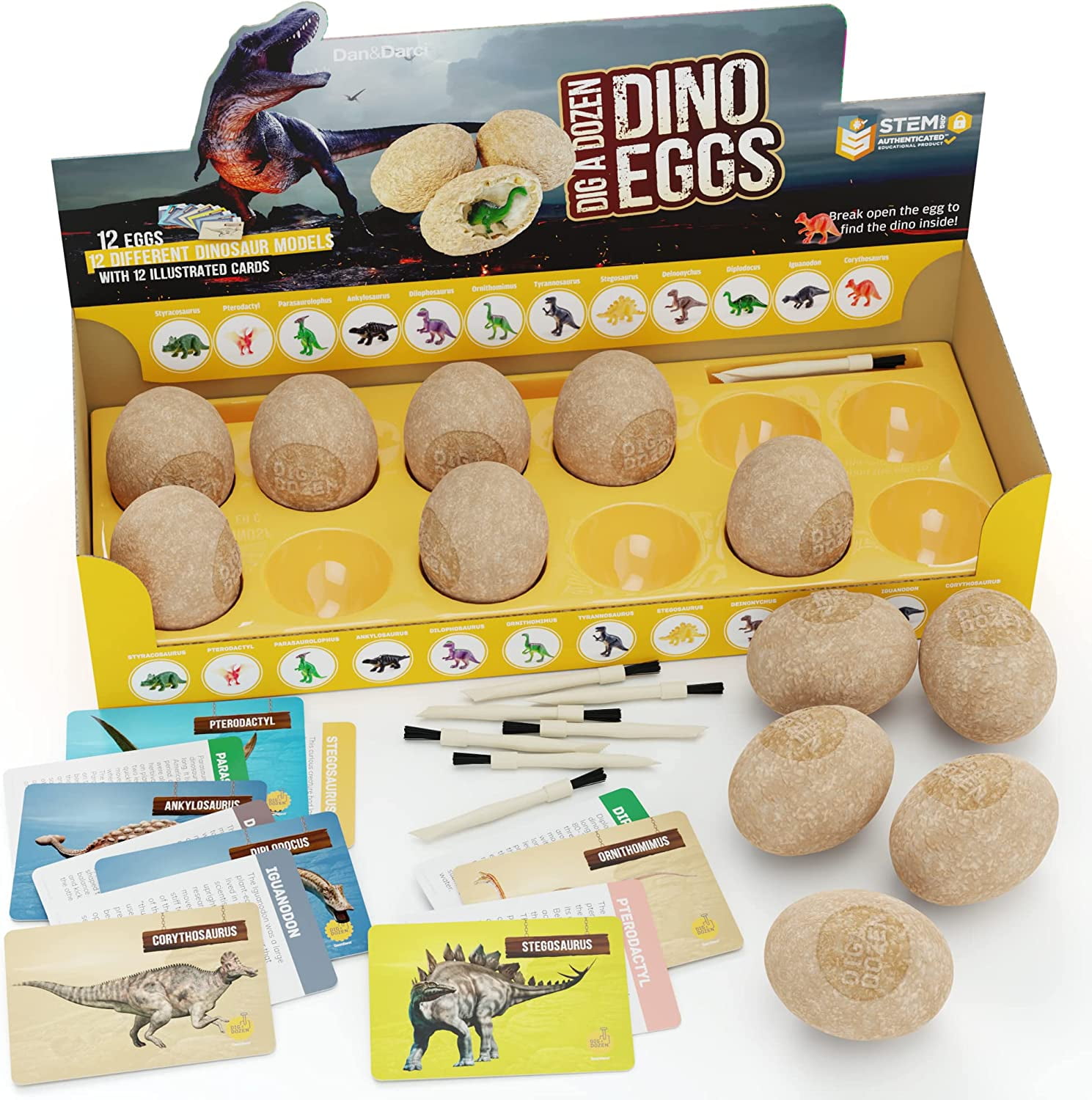 Dig a Dozen Dino Egg Dig Kit - Easter Egg Dinosaur Toys for Kids - Dig up 12 Eggs & Discover Surprise Dinosaurs. Science STEM Activities - Educational Gifts for Boys & Girls