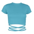 thumbnail image 3 of TODOZO Crop Tops for Women Trendy Summer Slim Fitted Basic Tees for Women Going Out Tops for Women Cropped Tie Front Petite Summer High Neck Short Sleeve Tops T Shirts Work Out Outfits Sky Blue Xxl, 3 of 7