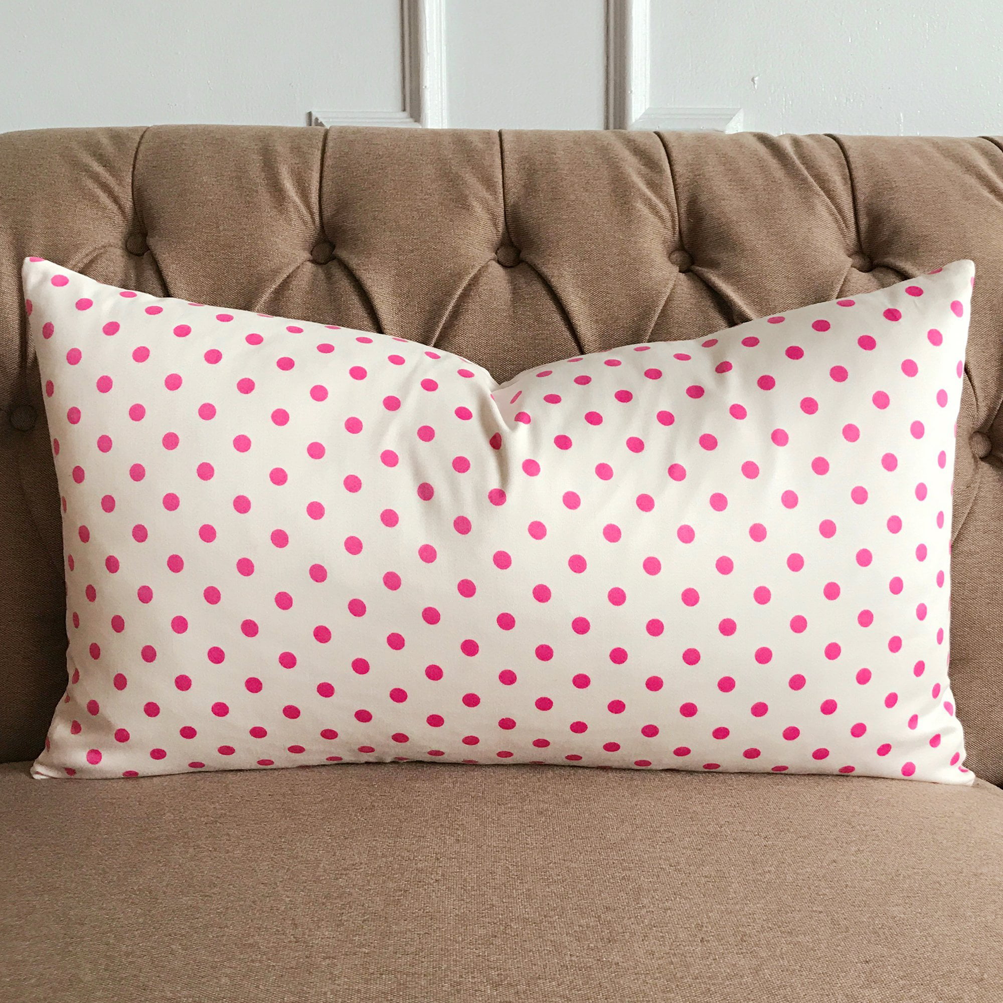 Girls Pink and White Polka Dot Decorative Pillow Cover 15x26