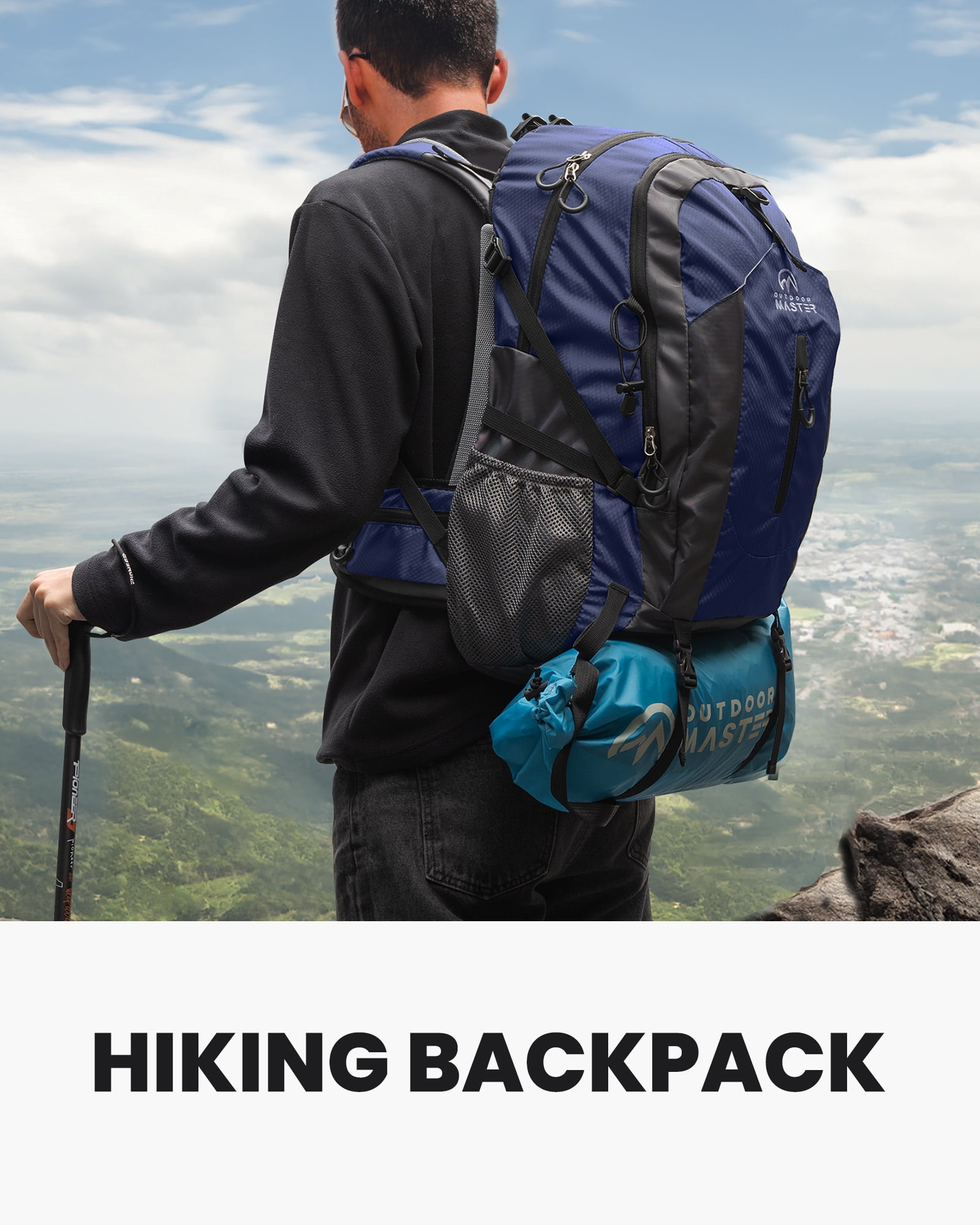 OutdoorMaster 50L Hiking Backpack with High Strength Aluminum Support Travel Camping Backpack with Rain Cover for Men Women Walmart