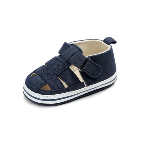

Ritualay Infant Crib Shoe Closed Toe Fishman Sandals Soft Sole Flat Shoes Comfortable Non-slip Sandal Wedding Travel Magic Tape Flats Navy Blue 6C