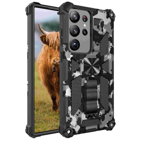 TECH CIRCLE for Samsung Galaxy S26 Ultra PC TPU Camo Case with Adjustable Kickstand Military Grade Heavy Duty Rugged Shockproof Anti-Scratch Protective Cover for Men,Black
