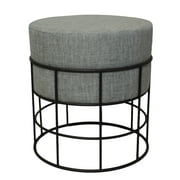 Round Metal Fabric Ottoman Stool-Color:Grey,Material:Fabric
