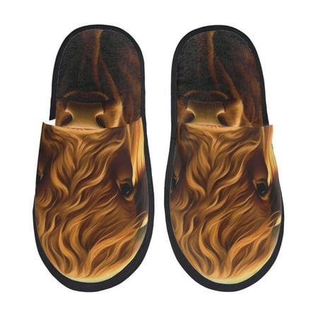 Balery Sunset Sunflower Cow A Slient Indoor Furry Fleece Comfort House Shoes Soft Non-Slip Home Shoes Cotton slippers House Slippers-- Large
