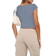 thumbnail image 2 of Gupgi Women Deep V Neck T-Shirts Short Sleeve Tops Solid Color Tee Basic Slim Fit Crop Top, 2 of 4