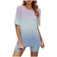 thumbnail image 2 of LEBONYARD Womens Shorts,Women's Shorts for a Casual and Comfortable Outfit,,Women Fashion Round Neck Blouse Short Sleeve Tops Shorts Casual Suit Sets, 2 of 3