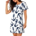 thumbnail image 2 of Haiem Navy Blue Anchors Print Women’s Short-sleeved Nightdress – Comfortable and Loose-Fit Sleepwear, Soft Cotton Sleep Shirt for Relaxing, Casual Nightdress, 2 of 6