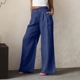 thumbnail image 6 of QATAINLAV Womens Linen Wide Leg Palazzo Pants Summer Button Front Elastic Waist Work Trouser Loose Casual Dress Pants with Pockets Blue S, 6 of 7
