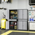 thumbnail image 2 of STANI Metal Garage Storage Cabinets with Drawer, 4 Doors Tool Storage Cabinet with 2 Adjustable Shelves, 71" Steel Locking Locker for Garage Utility Room Home Office (Black Gray, 0 Wheel), 2 of 7