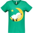 thumbnail image 3 of Inktastic Cute Sheep Sleeping On The Moon, White Sheep, Star Women's V-Neck T-Shirt, 3 of 5