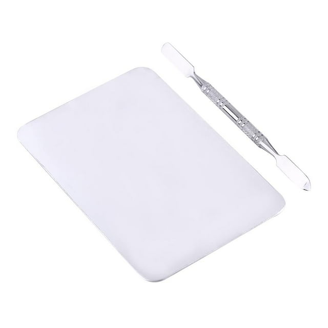 Garosa Small Stainless Steel Makeup Palette Rectangle Shape Foundation Mixing Plate Tools With Spatula,Mixing Tool, Cosmetic Mixing Tool
