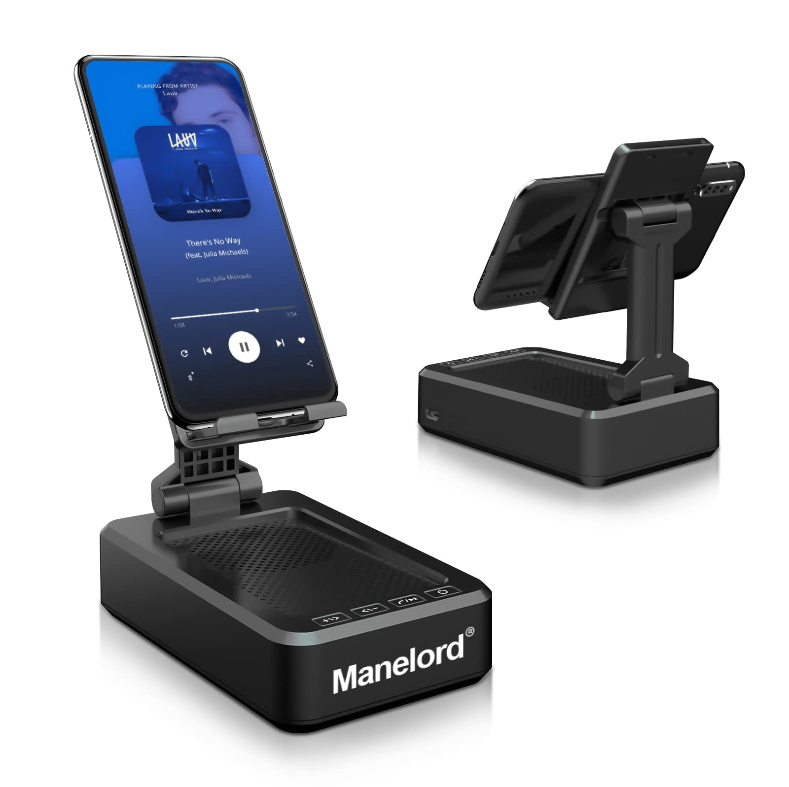 Manelord Cell Phone Stand with Wireless Bluetooth Speaker Compatible for iPhone/Samsung/iPad Tablet, Anti-Slip Design Phone Stand with HD Surround Sound for Home,Office,Outdoor etc