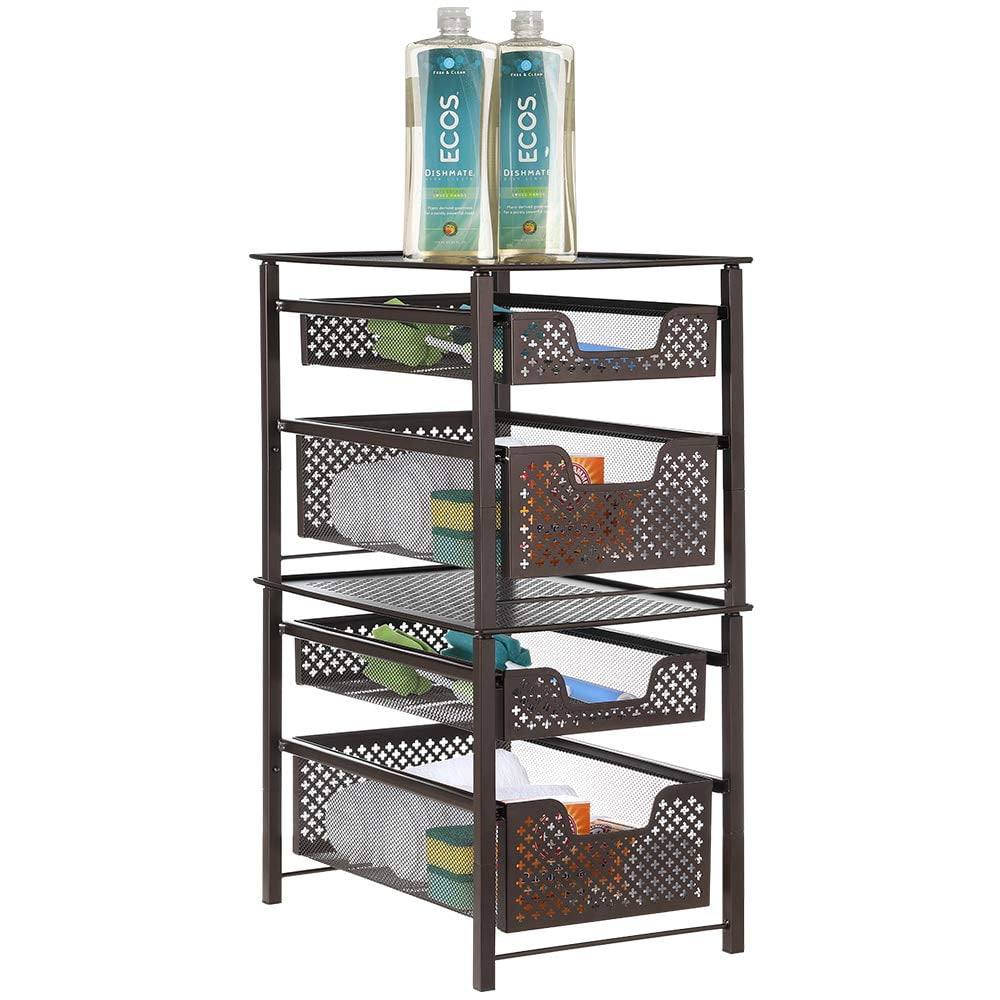 Bronze NEX 2-Tier Sliding Cabinet Basket Organizer Drawer Stackable for Bathroom Kitchen 16.7L x 10.9 W x 12 H 