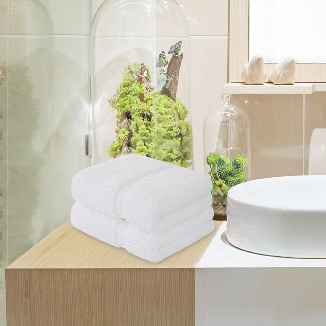 Unique Bargains 2 Pack 750 GSM Thick Cotton Hand Towels 16" x 30" White