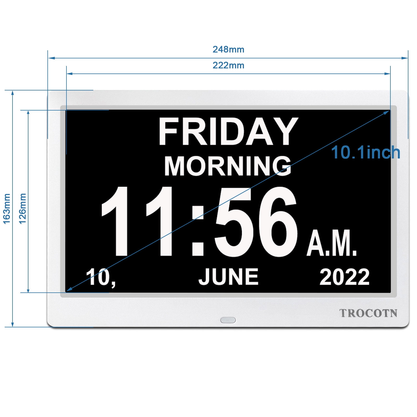 TROCOTN 10 Inchs Digital Clock Calendar Clock Large Display Alarm Clock Wall Clock (White)