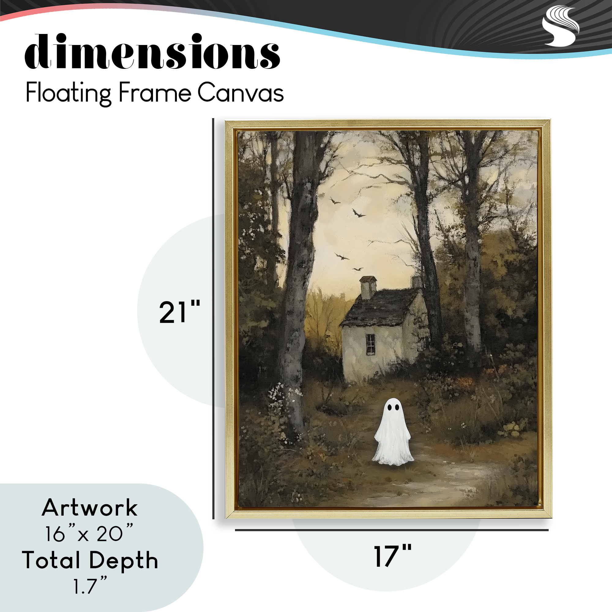 Little Ghost in Cottage Forest Gold Framed Floater Canvas Wall Art, design by Arlington Prints