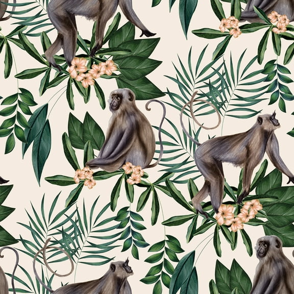 ohpopsi Morris Cream Tropical Jungle Wallpaper, 19.7-in by 33-ft, 54.18 sq. ft.