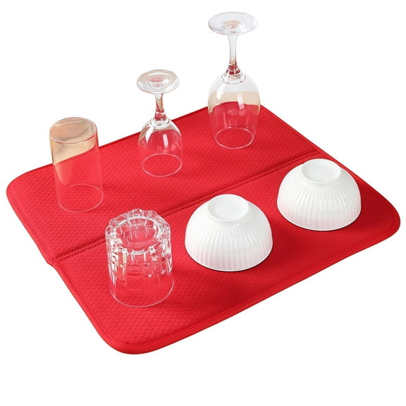 Bexikou Dish Drying Mat, Ultra Absorbent Drying Mat for Kitchen Counter, Polyester Dishes Drainer Pads 1 Pack, Large Size 17.71''X 15.74''(Red)