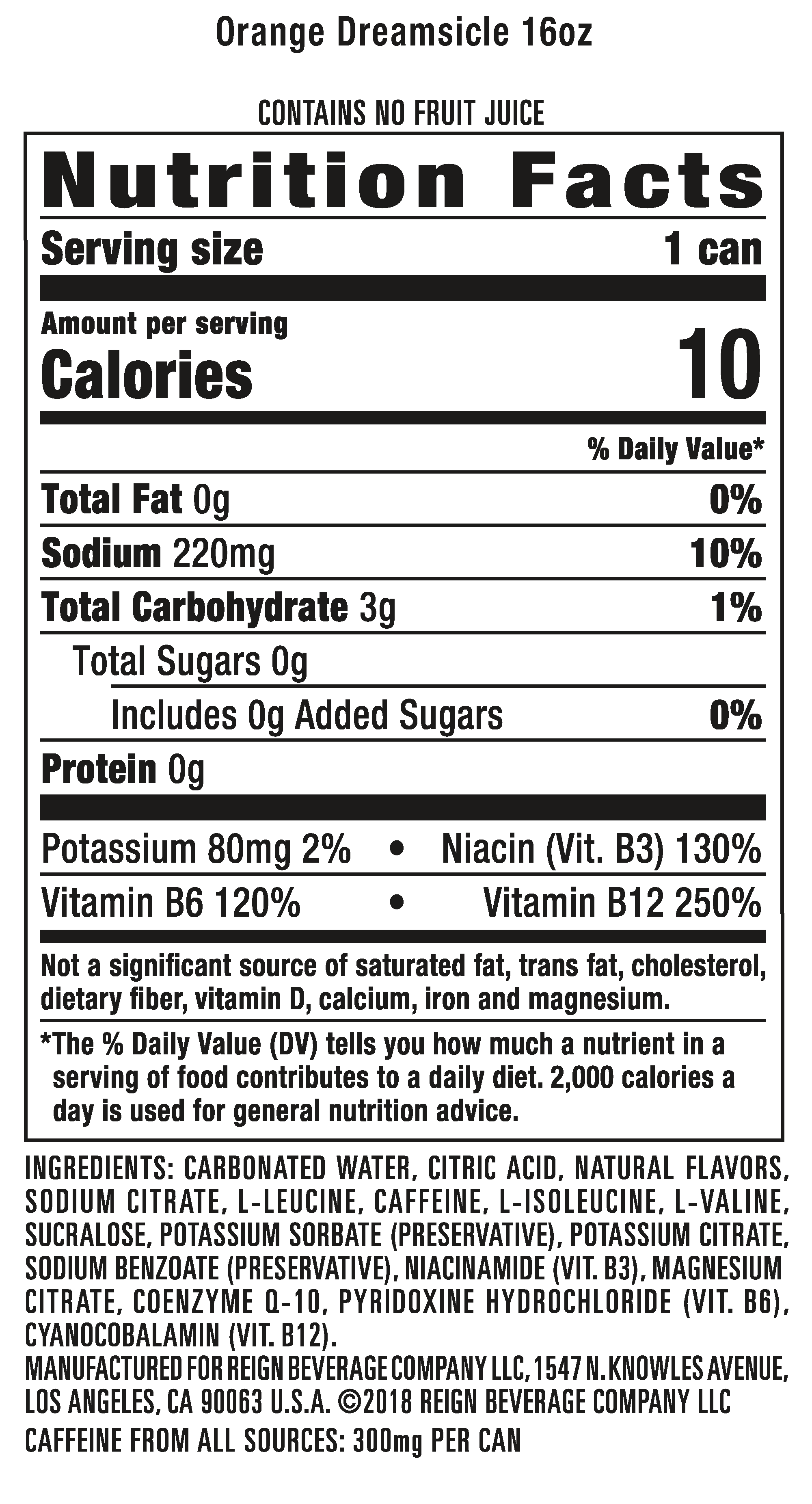 (12 Cans) Reign Total Body Fuel Energy Drink, Orange Dreamsicle, 16 fl oz