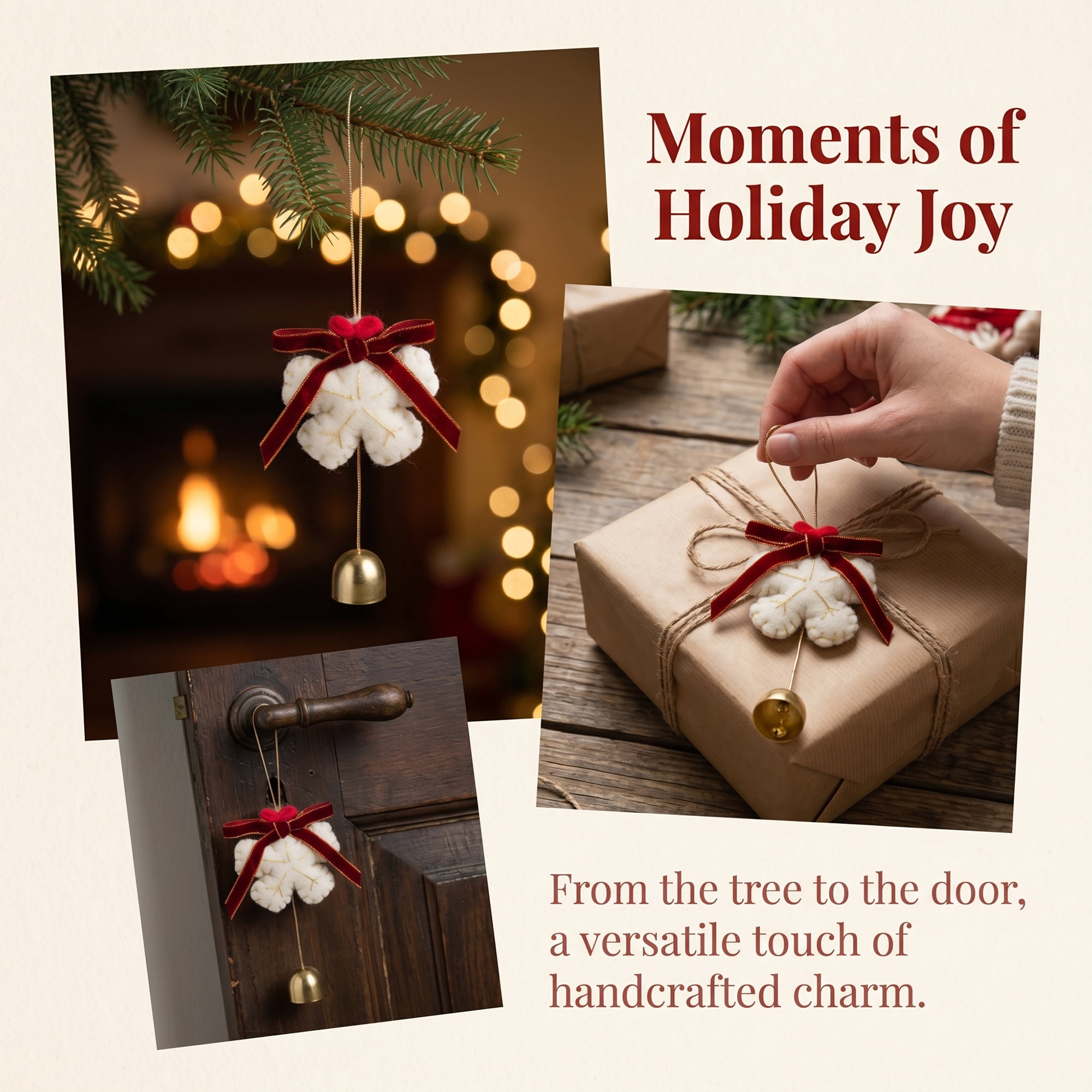 Unique Bargains 2Pcs Protection Velvet Hanging Metal Bells Copper White Snow Decor 3.5"L x 0.8"W x 6.3"H