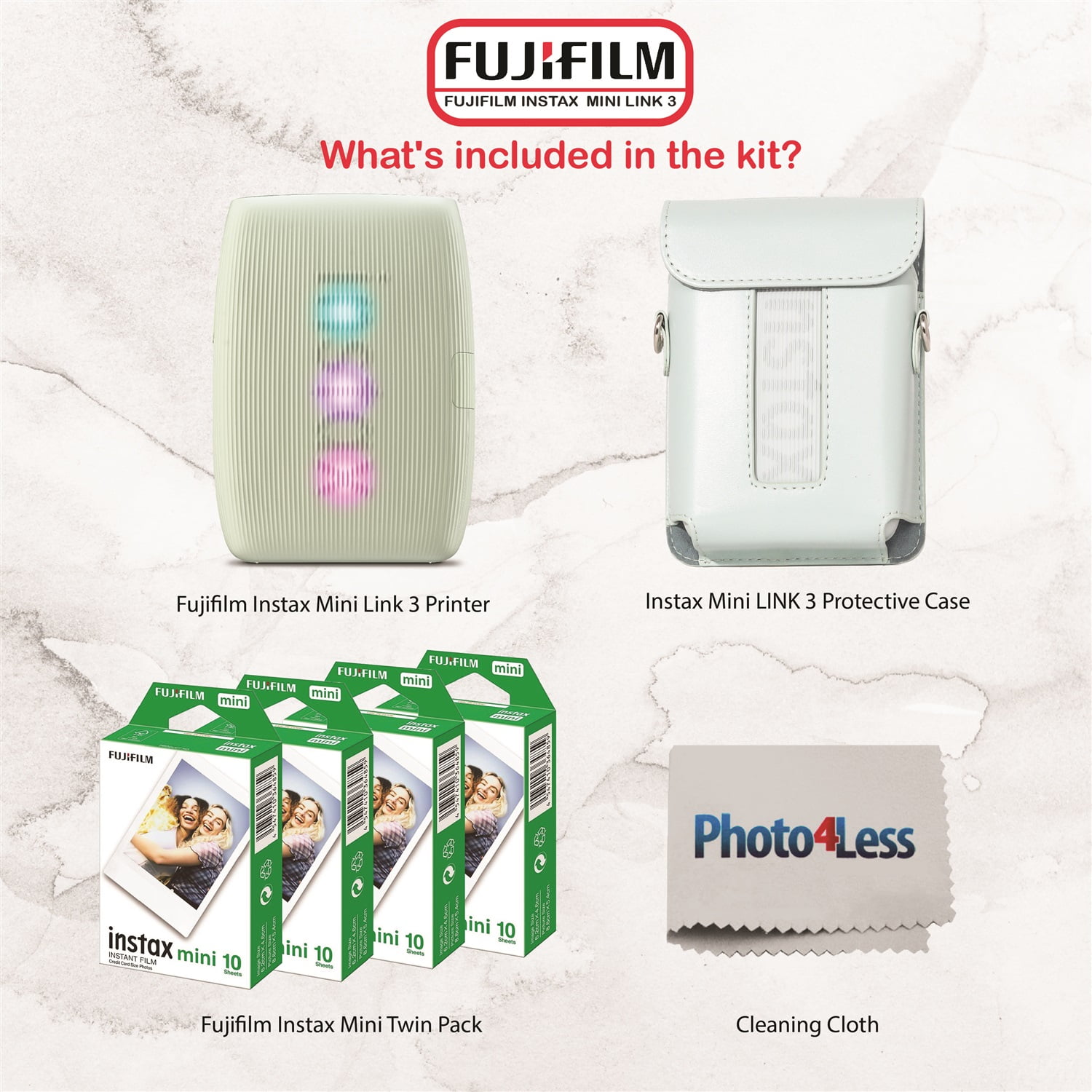 FUJIFILM INSTAX MINI LINK 3 Smartphone Printer (Sage Green) Bundle with Fujifilm Instax Mini film (40 sheets), Instax Mini LINK 3 Protective Case
