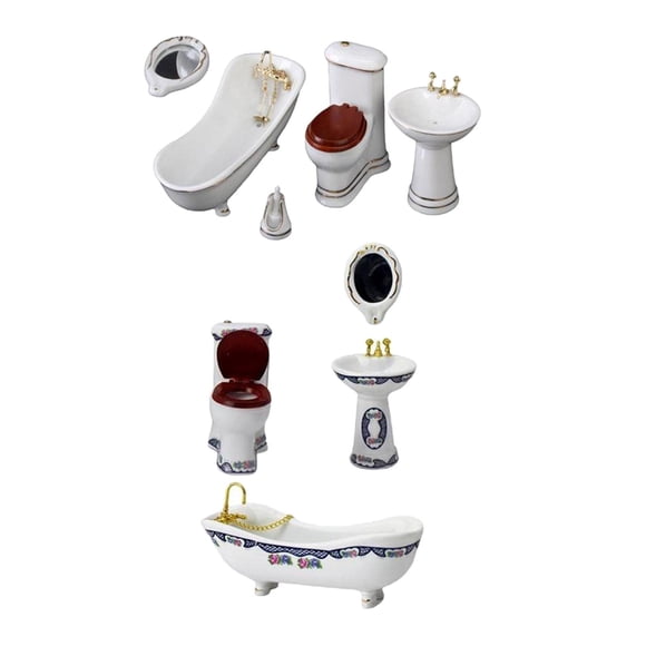 1:12 Juego de Baño de Casa de Muñecas Mini Bañera U