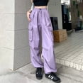 thumbnail image 2 of Caqnni Parachute Pants for Women, Cargo Pants Women Baggy, Y2K Low Waist Wide Leg Baggy Relaxed Jogger Pants (L,Purple), 2 of 4