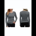 thumbnail image 2 of Camisetas Básicas Ajustadas Informales de Cuello Redondo y Larga Acanaladas para Mujer Gris Oscuro XXL, 2 of 6