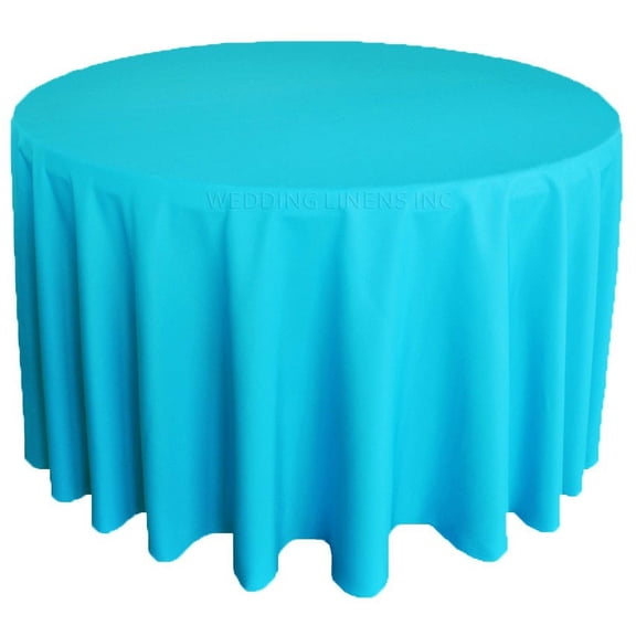 Wedding Linens Inc. 120'' Round Premium(200 GSM) Polyester Linen Tablecloth - Turquoise