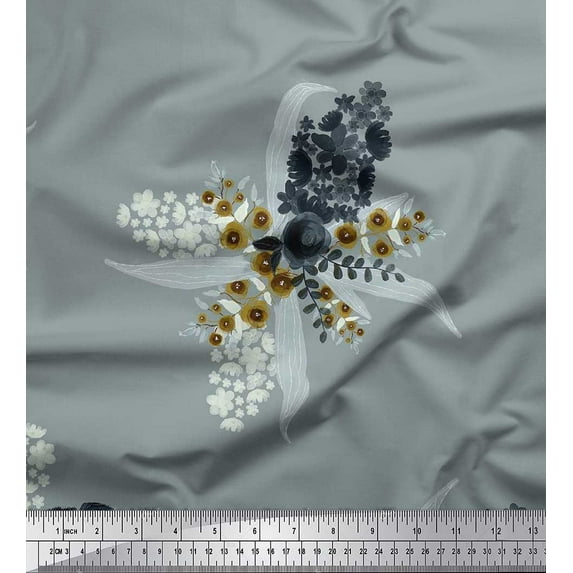 Soimoi Rayon Fabric Leaves & Rose Flower Decor Fabric Printed Yard 42 Inch Wide