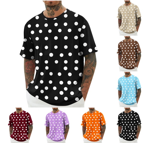 ZRGHAOYLQ Big and Tall Men's Polka Dot Print T Shirts Crew Neck Casual Short Sleeve Tshirts Comfortable Breathable Loose Fit Tops for Daily Wear