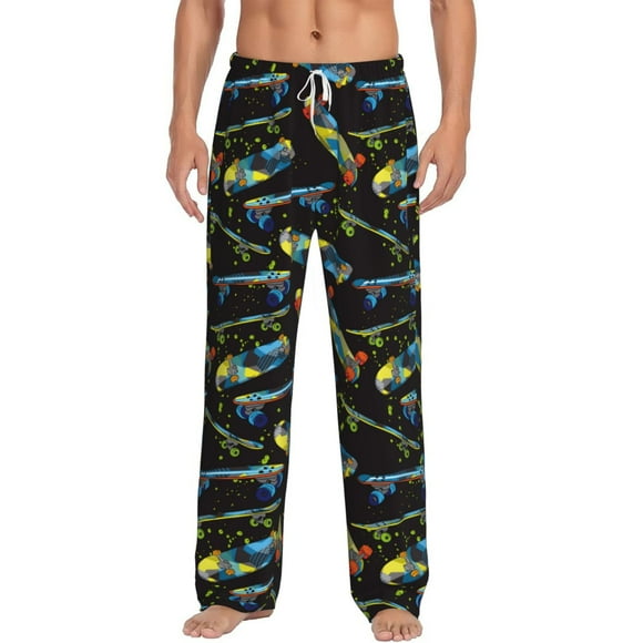 Kdxio Colorful Skateboard Pattern Men's Pajama Pants, Elastic Waist with Drawstring and Pockets, Comfortable Loungewear-XX-Large