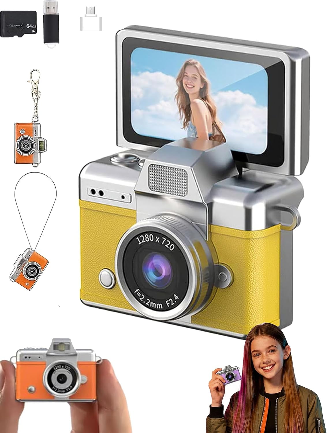Mini Digital Camera with 1.47 in LCD Screen, 1080P Flip Screen