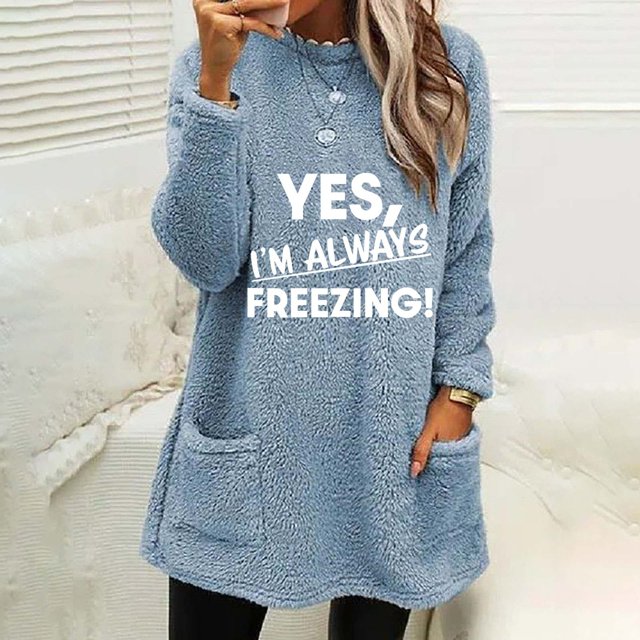 Liquidation sous 6!Sevevn Blouse à Manches Longues Col Rond et Hiver Ample avec Poche Chaude jusqu'à 30 % de Réduction Bleu m