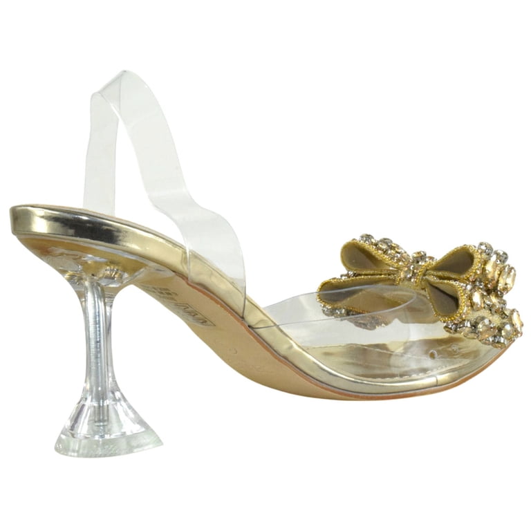 clear evening dress shoes Berness Womens Clear Heels Transparent PVC Strap Rhinestone Bow Pointed Toe Pumps, Kitten Heel Slip-On Mule Formal Dress Shoes for Wedding Party