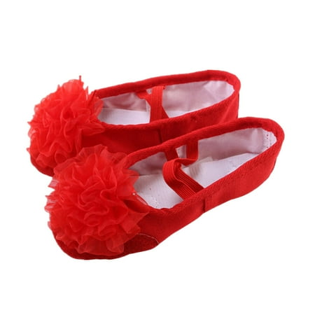 

1 Pair of Flower Design Dancing Shoes Anti-slip Ballet Shoes Sole Shoes for Children Size 28