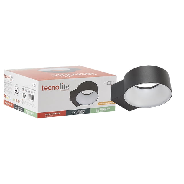 Lampara Sobreponer En Muro Negro 8w Luz Suave Cálida 8hled11 Tecnolite