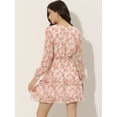 thumbnail image 4 of Vestido floral con cuello en V y manga larga con lazo en la cintura y dobladillo con volantes en capas Rosa Rosada M, 4 of 5