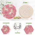 thumbnail image 4 of Haosy Set of 6 Drink Woven Coaster with Holder Heat Resistant Non-Slip Bar Coasters 4 Inches White Dogs on Pink Grass, 4 of 7