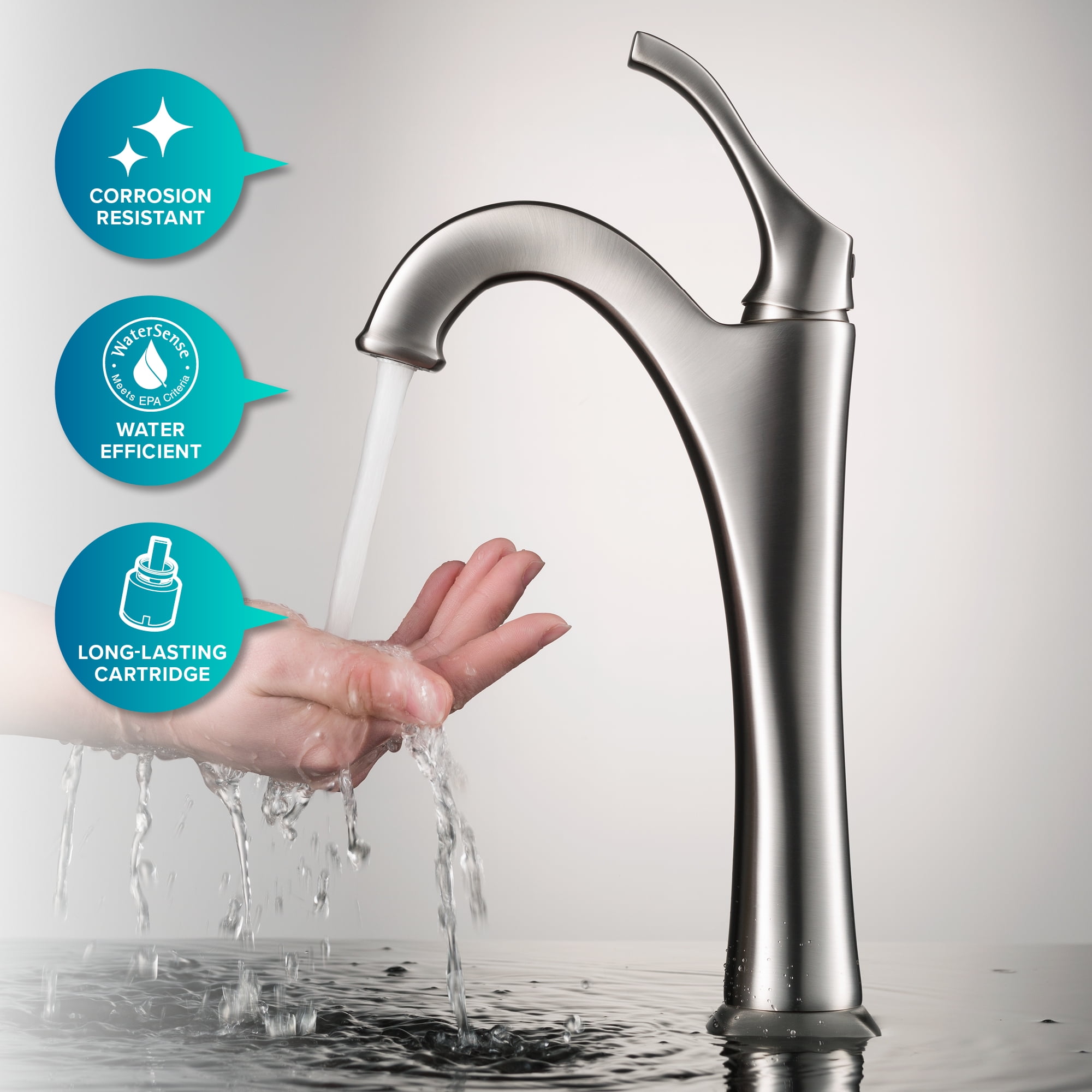 KRAUS Elavo 14-inch Round White Porcelain Ceramic Bathroom Vessel Sink and Spot Free Arlo Faucet Combo Set with Pop-Up Drain, Stainless Brushed Nickel Finish