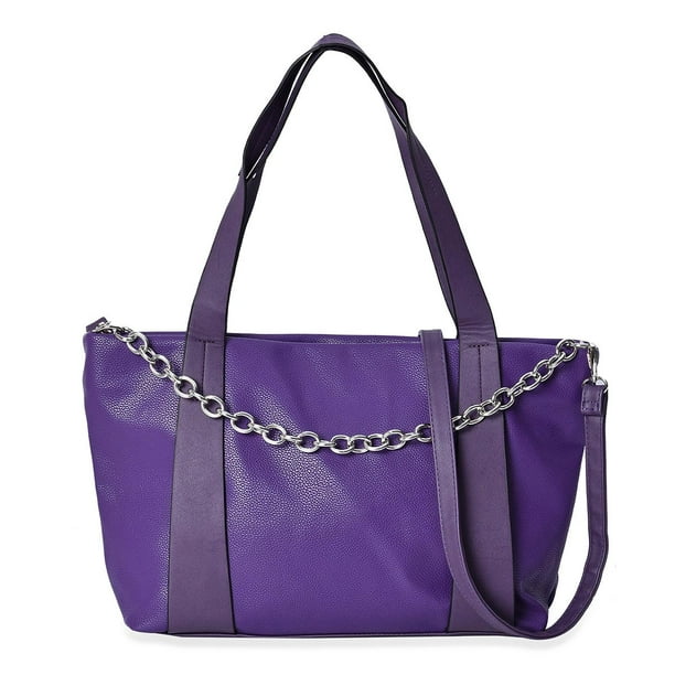 Purple Faux Leather Tote Bag Picnic Travel Shopping Office Work Bag for Women with Detachable ...