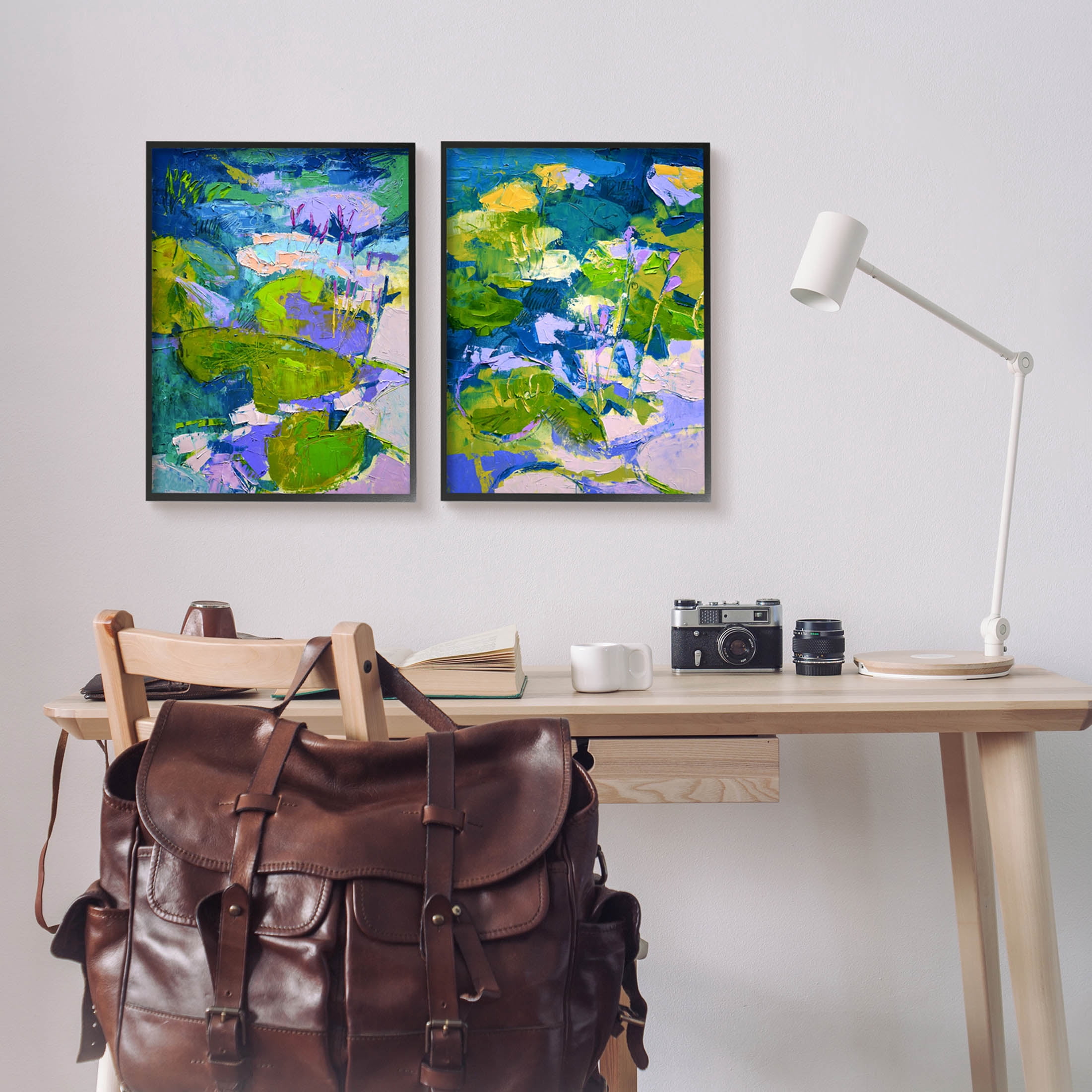 Stupell Industries Floating Lotus Blossom Pond Painting Black Framed Art Print Wall Art, Set of 2, Design by Dorothy Fagan
