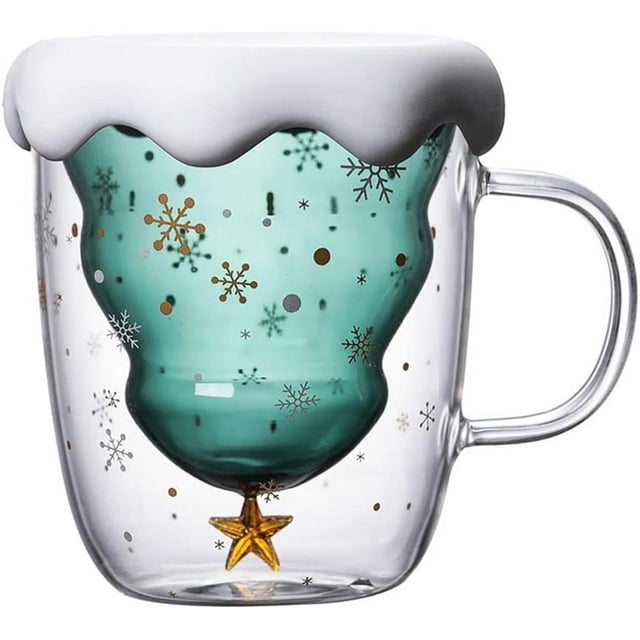 Double Layer Glass Mug with Snow Lid and Handle