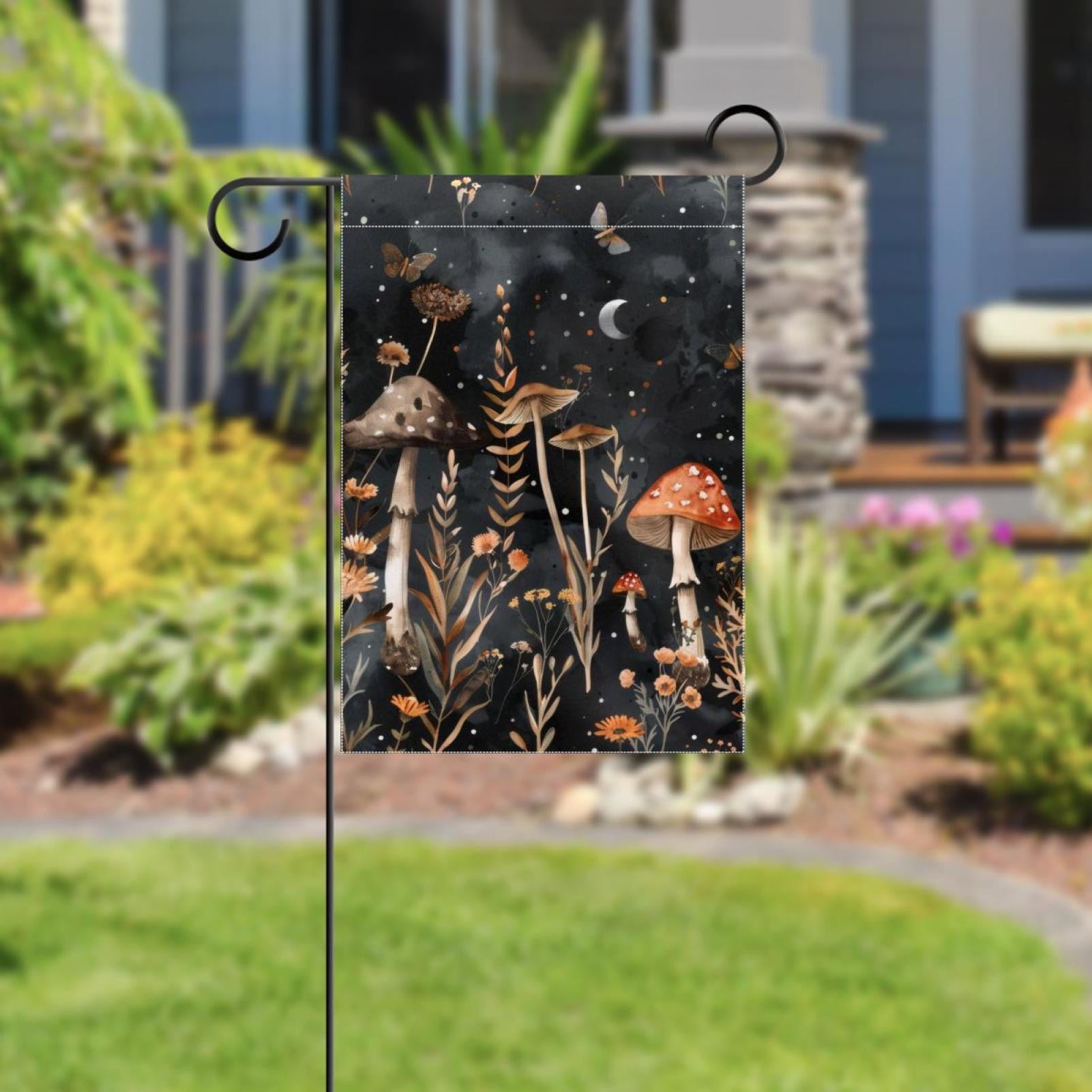 Moonlit Plants Botanical Mushroom Flowers Double Sided Garden Flag Decorative Weather Resistant Yard Flag, Large DIY Vertical Flag for Farmhouse Patio Lawn, 28x40 Inch