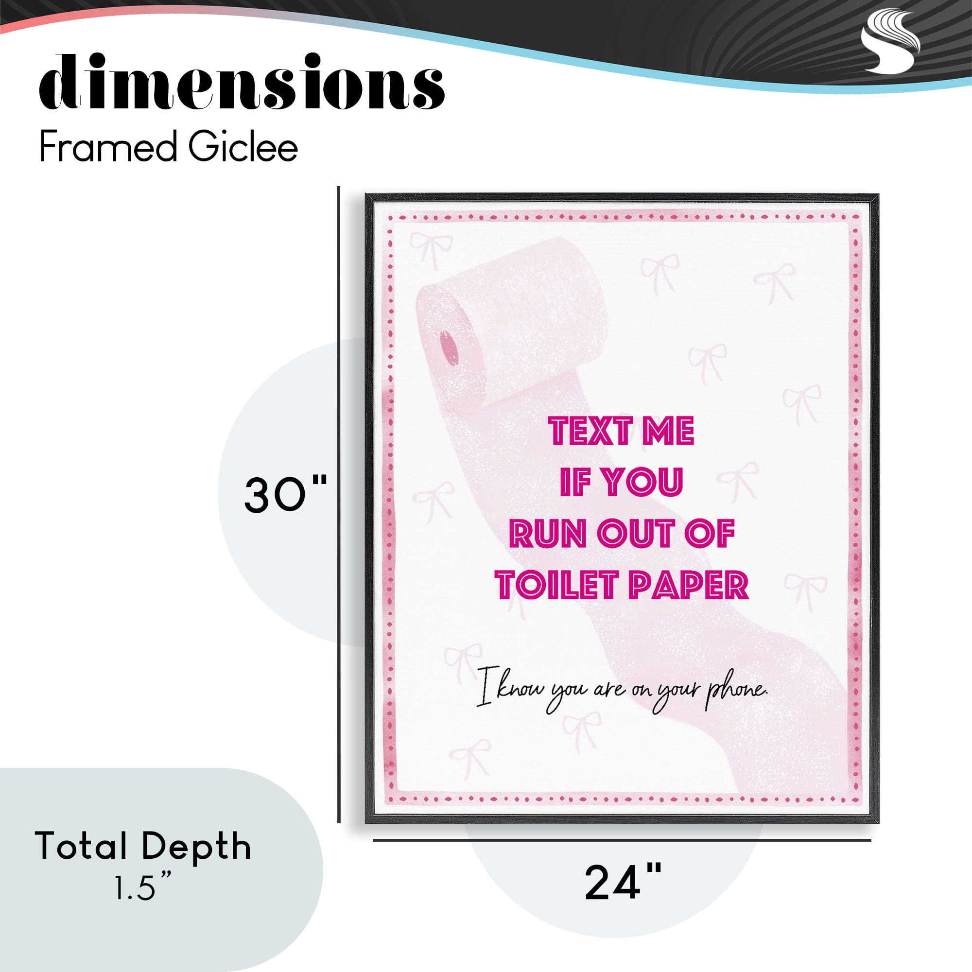 Pink Text for Toilet Paper Black Framed Giclee Art, design by Ziwei Li