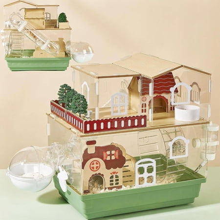 BURIBURI 12 in 1 Clear Acrylic Hamster Cage with All AccessoriesDwarf Hamster Cage,Magnetic Connection Small Hamster Enclosure,Garden Style Wooden Mouse Cage