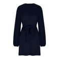 thumbnail image 3 of Hinvhai Women's Casual Knitted Sweater Dress ,Classic Long Sleeve Cable Knit Belted Dress Loose Mini Tunic Pullover Sweater Dress for Womens Navy 6(M), 3 of 5