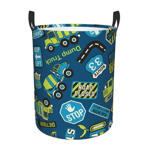 Balery Dump Truck Cesta de ropa redonda con asas, impermeable, independiente, para ropa, juguetes, dormitorio y familia-Medium