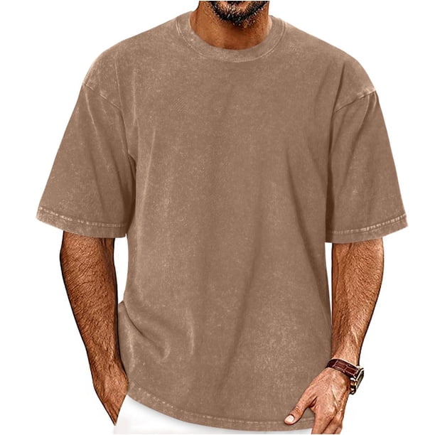 Camiseta Adorejoy de gran tamaño, vintage, lavada, color caqui liso, 2XL, para hombre
